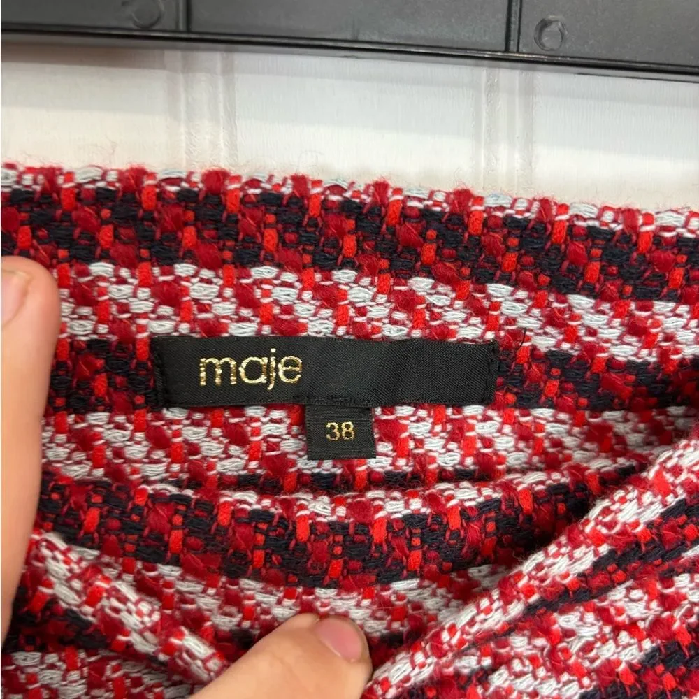 Maje Asymmetrical tweed academia mini Skirt in Red and Pink